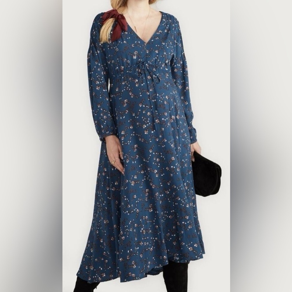Hatch The Shana Midi Maternity Dress Moroccan Blue Multi Floral‎ Size 2 Medium